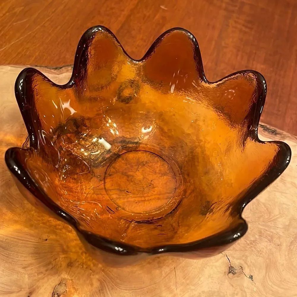 Vintage Blenko Amber Glass Lotus Bowl